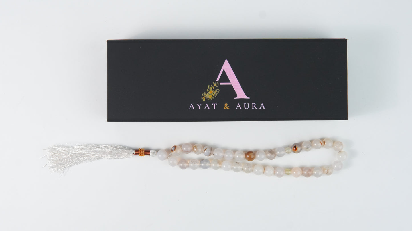 Ayat & Aura magnetic gift box with cream agate tasbih