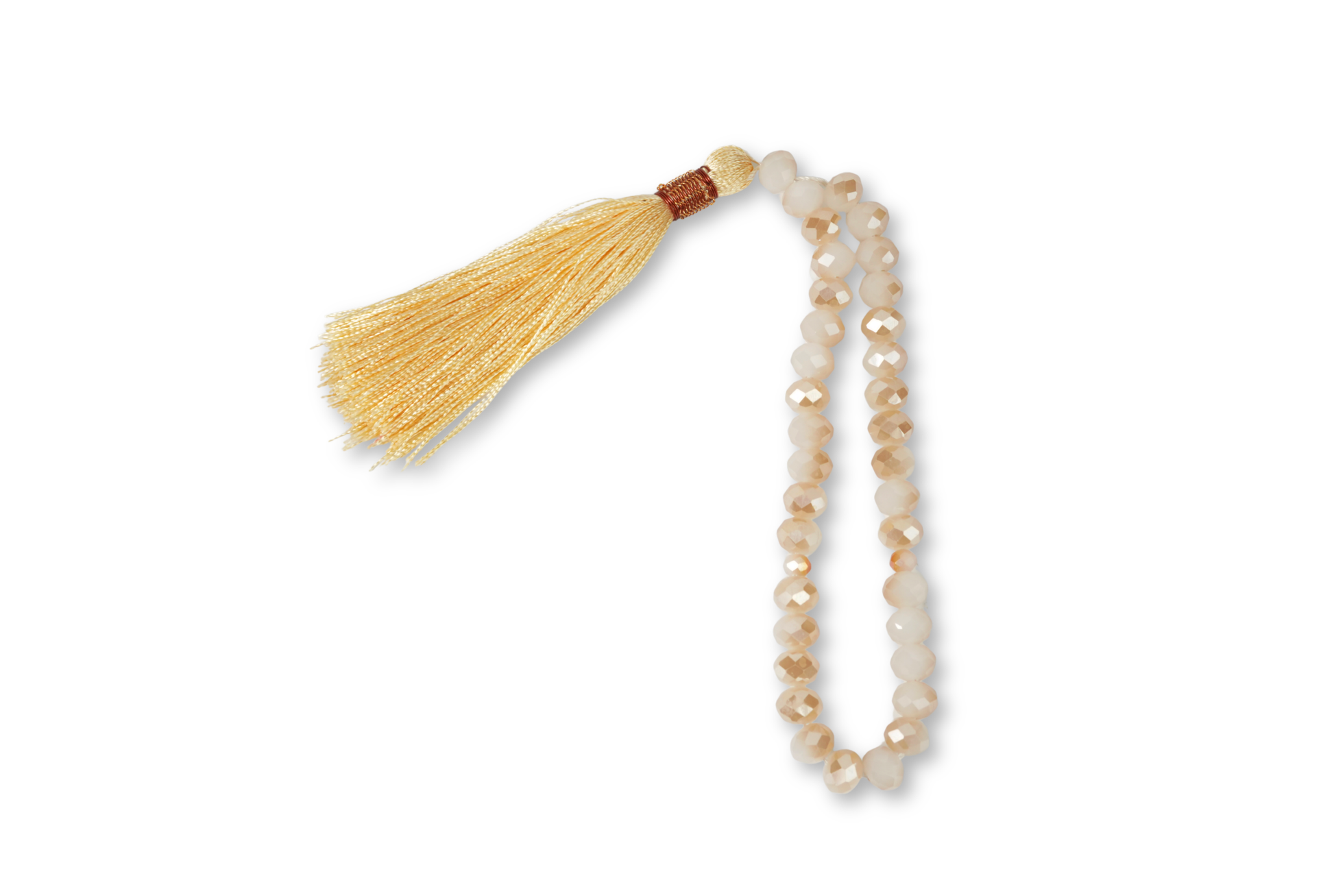 33-bead sand-gold resin tasbih (6 mm) on white background