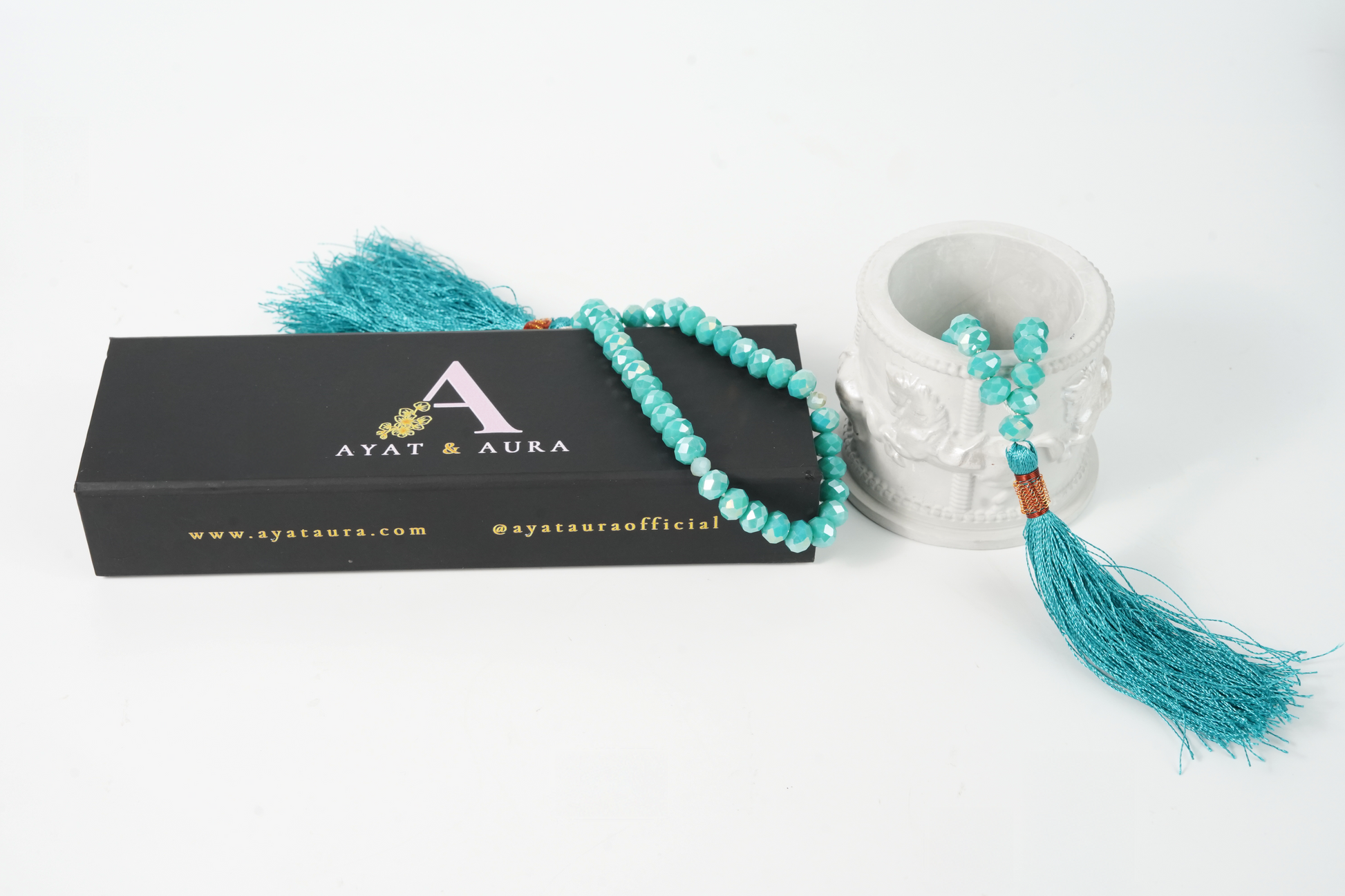 Ayat & Aura magnetic gift box with seafoam resin tasbih