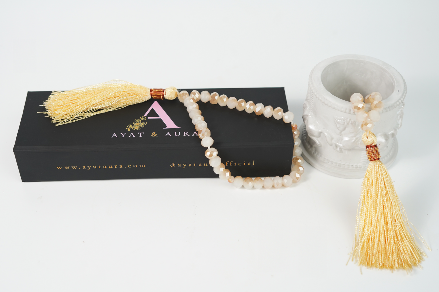 Ayat & Aura magnetic gift box with sand-gold resin tasbih