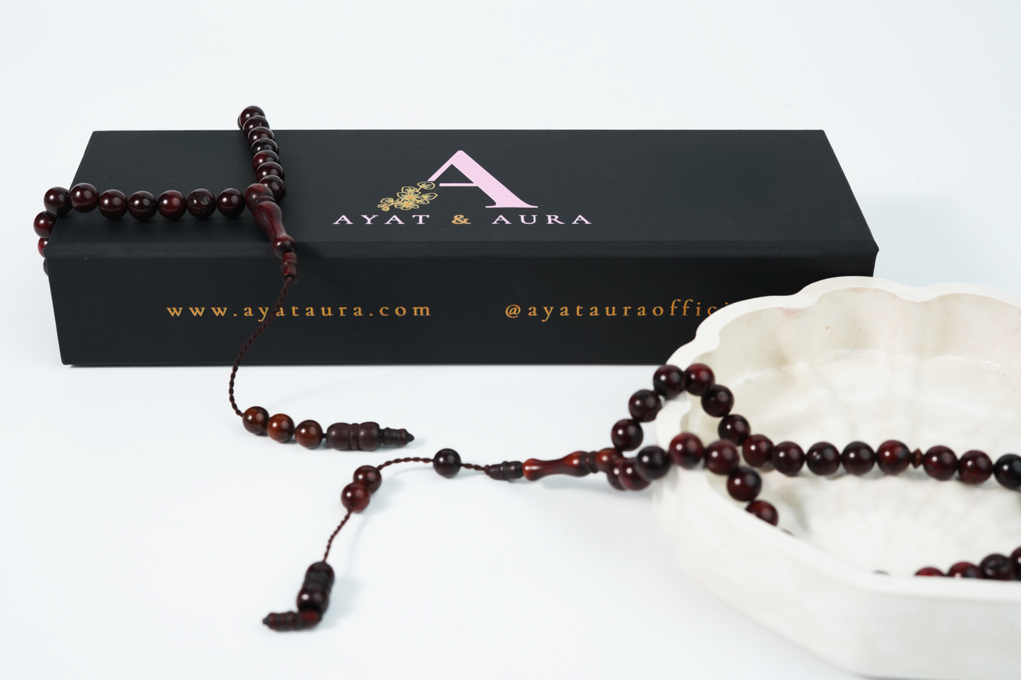 Ayat & Aura gift box with wooden tasbih — luxury presentation