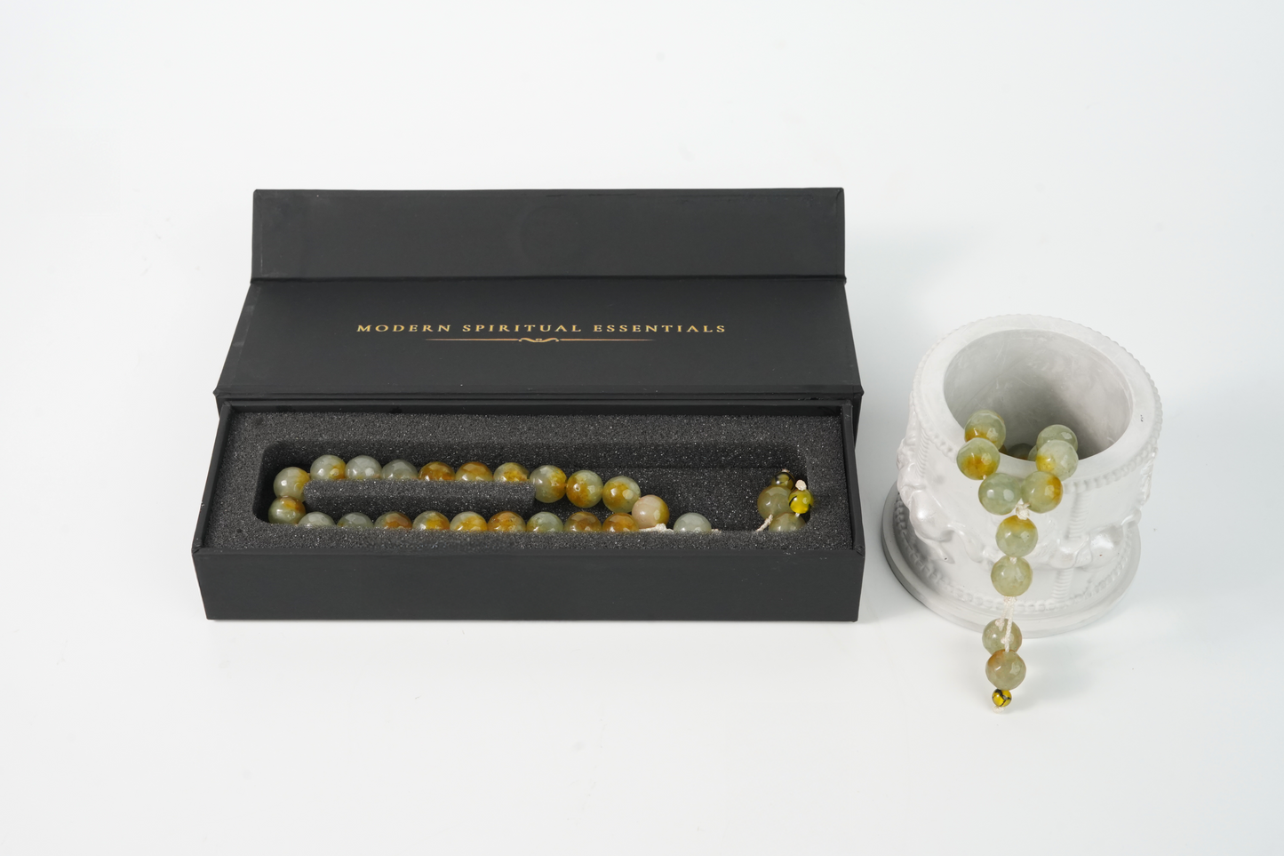 Ayat & Aura magnetic gift box with olive agate tasbih