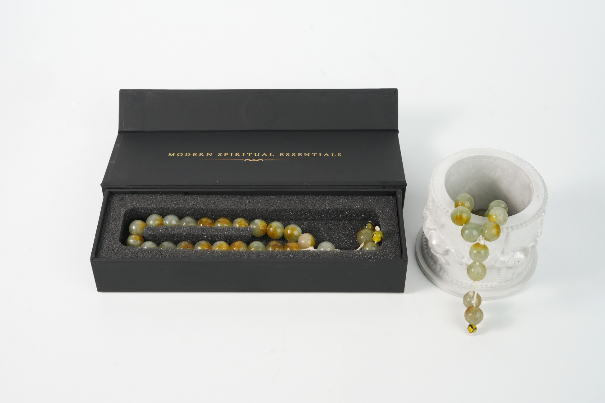 Ayat & Aura magnetic gift box with olive agate tasbih