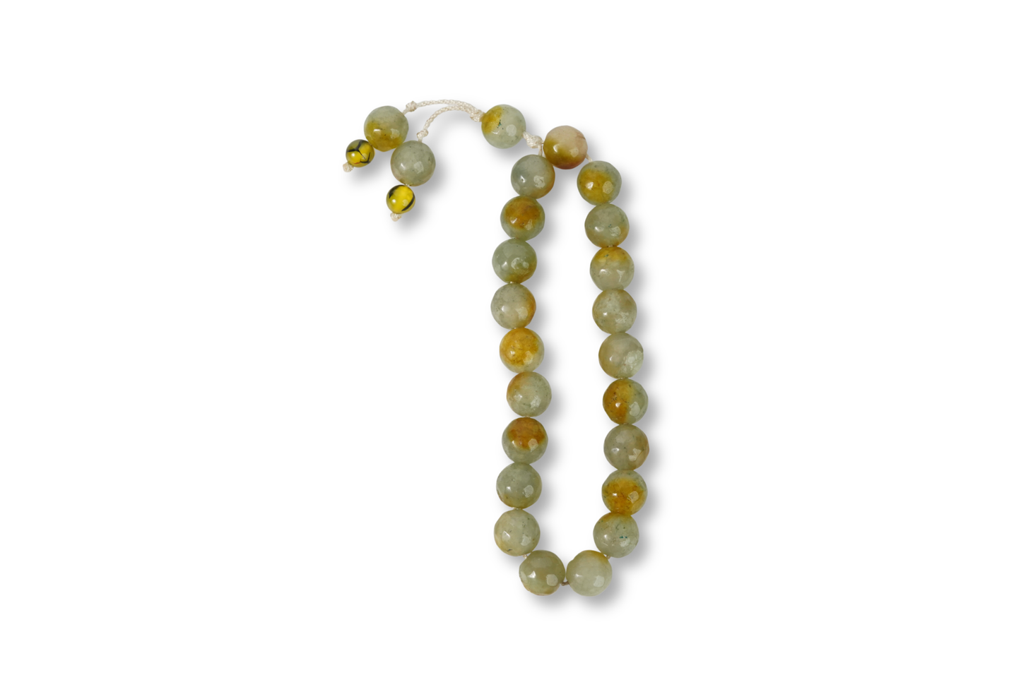 22-bead antique-olive agate tasbih (10 mm) on white background