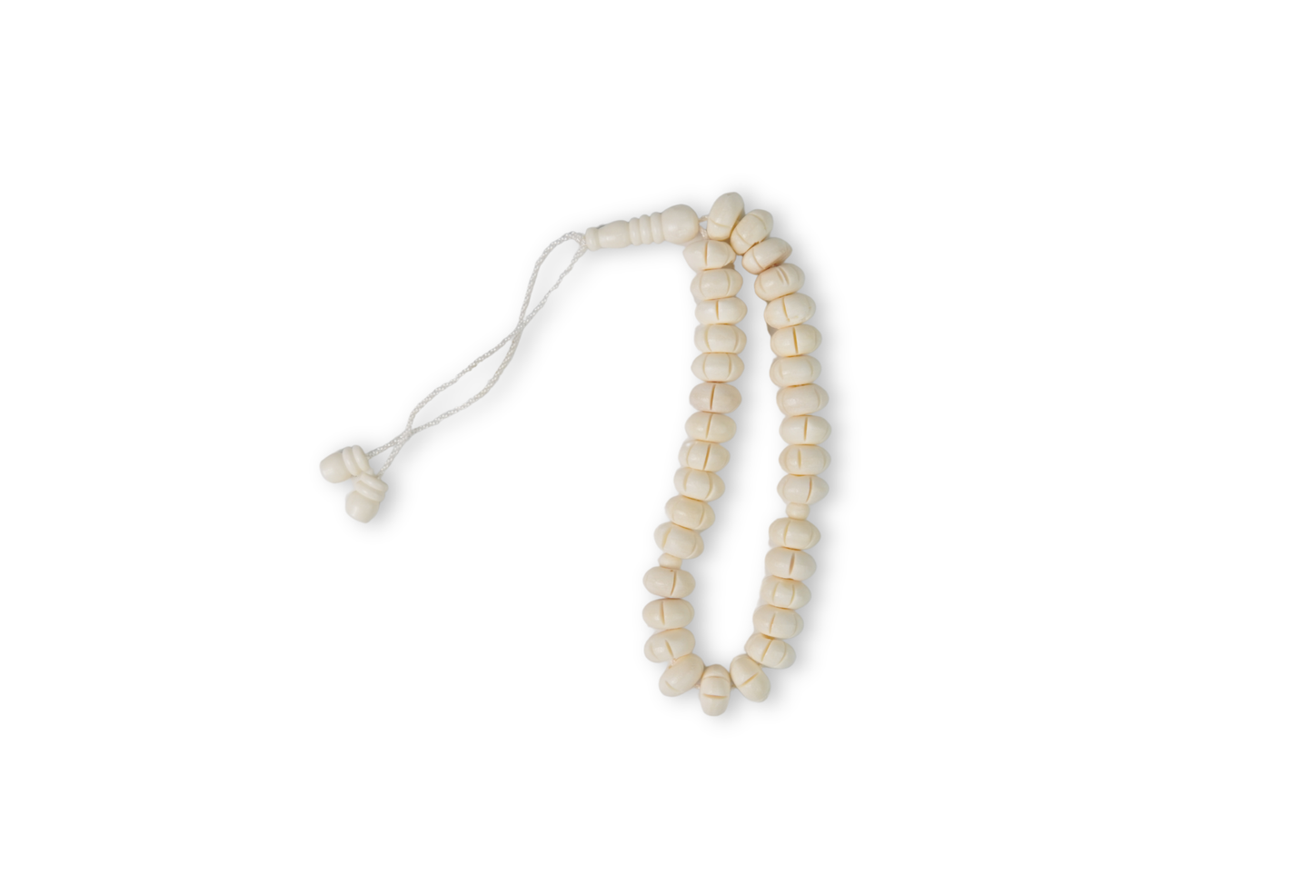 33-bead camel bone tasbih (8 mm) on white background