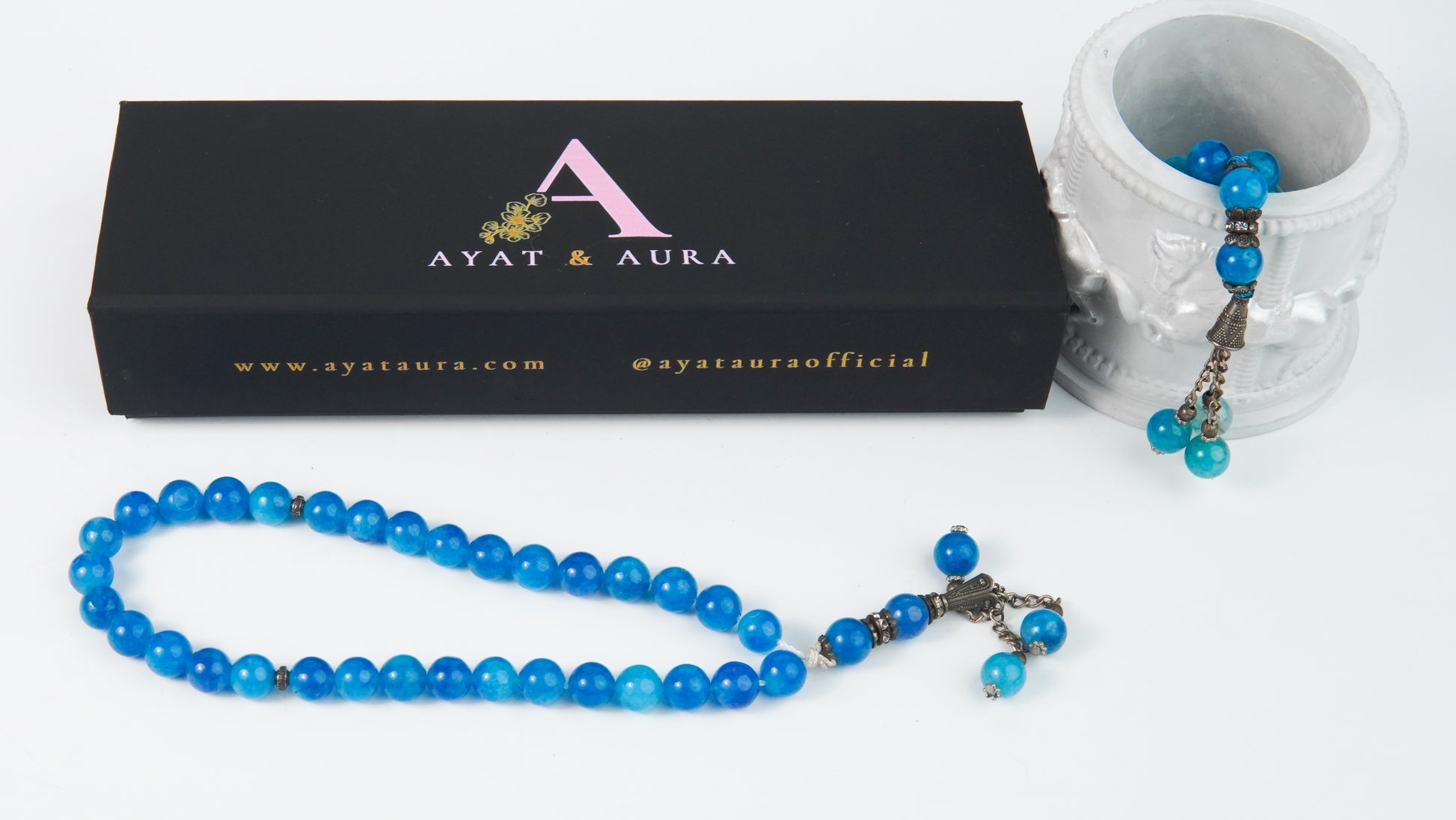 Ayat & Aura magnetic gift box with blue agate tasbih