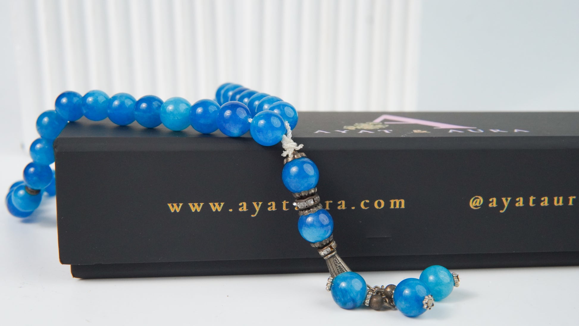 Ayat & Aura magnetic gift box with blue agate tasbih
